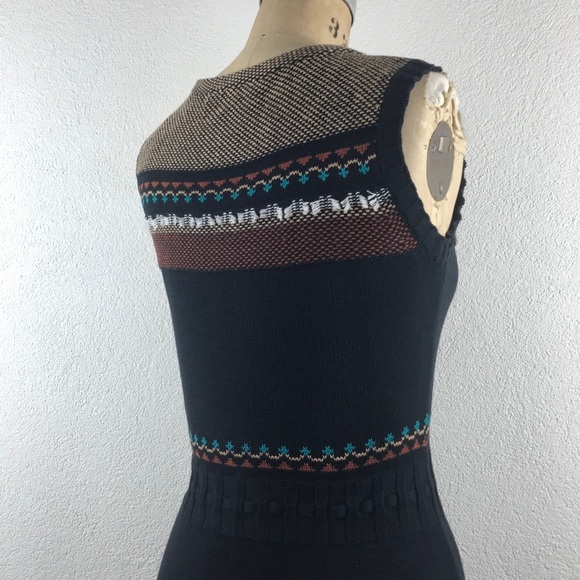 Nanette Lepore l XS Retro Fair Isle Nordic Stretch Knit Fringe Hem Sweater Dress - Picture 8 of 14